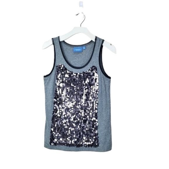 SIMPLY VERA WANG‎ Womens Tank SZ MP Sequin Gray Black Shiny Cotton Mesh - Picture 1 of 7